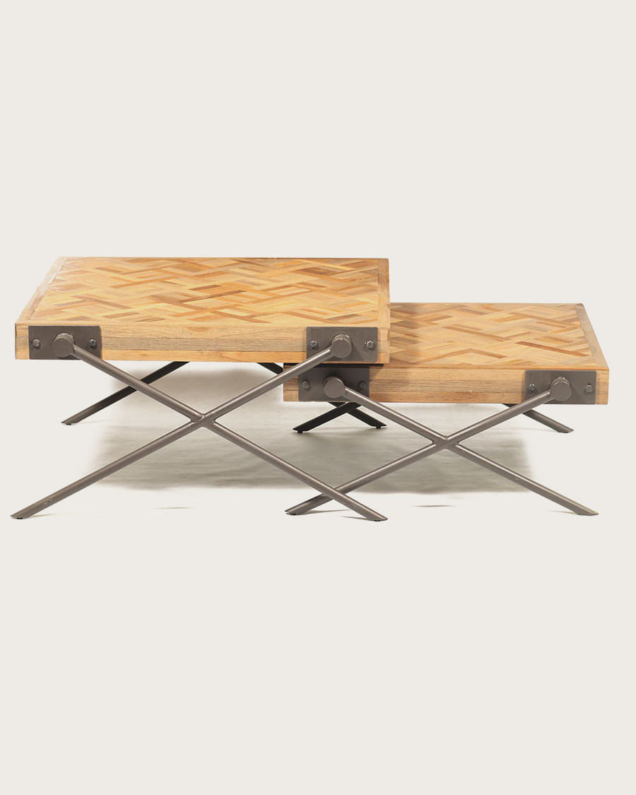 Loft - Square teak nesting coffee table with chevron pattern