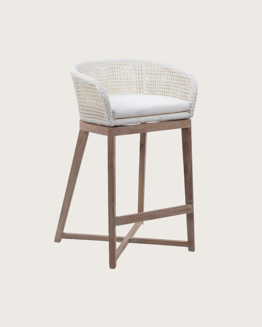 Sora - silla de bar en madera de teca y cuerda trenzada