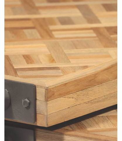 Loft - Square teak nesting coffee table with chevron pattern