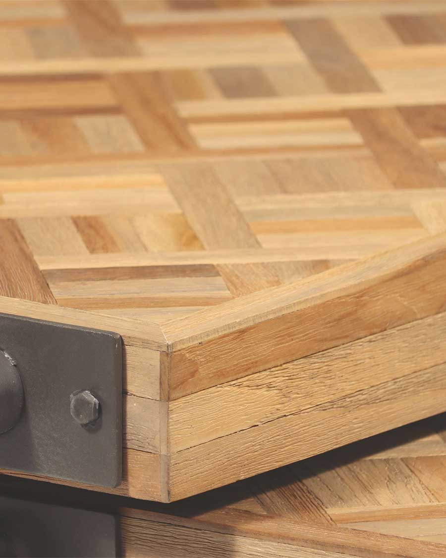 Loft - Mesa de centro cuadrada apilable en teca con estampado de espiga