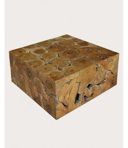 Craft - Mesa de centro cuadrada de teca con diseño de rompecabezas