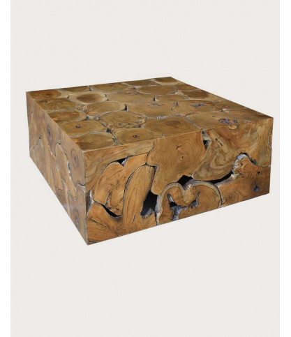Artigianato - Tavolino da caffè quadrato in teak con puzzle