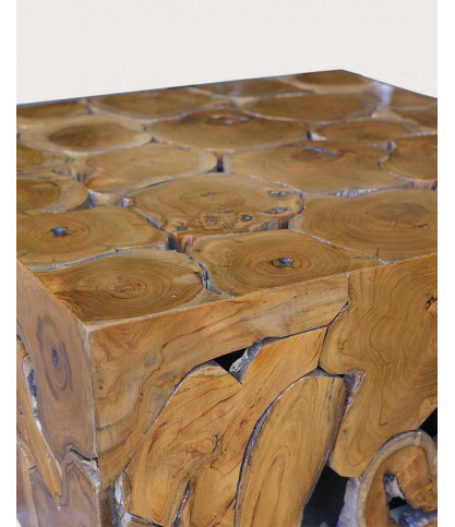 Craft - Mesa de centro cuadrada de teca con diseño de rompecabezas