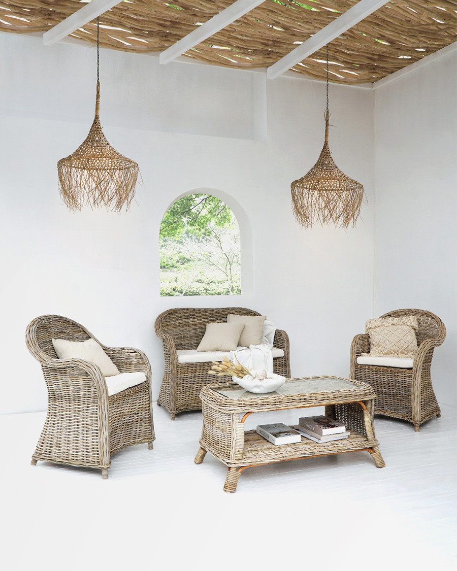 Taman - Set di mobili da giardino in rattan naturale grigio Kubu