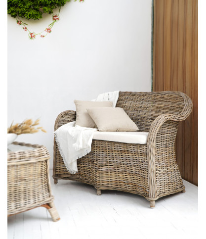 Taman - Set di mobili da giardino in rattan naturale grigio Kubu