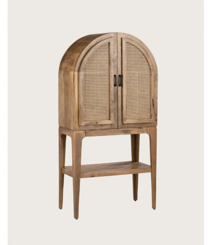 Wine Cabinet - Bar furniture in solid mango wood with natural caning