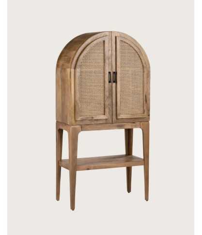 Wine cabinet - Barschrank aus massivem Mangoholz mit natürlichem Flechtwerk