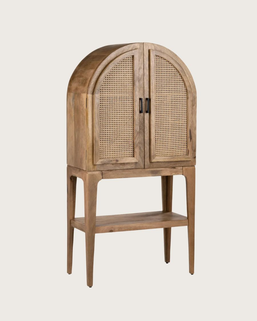 Wine Cabinet - Solid mango wood bar cabinet with natural caning