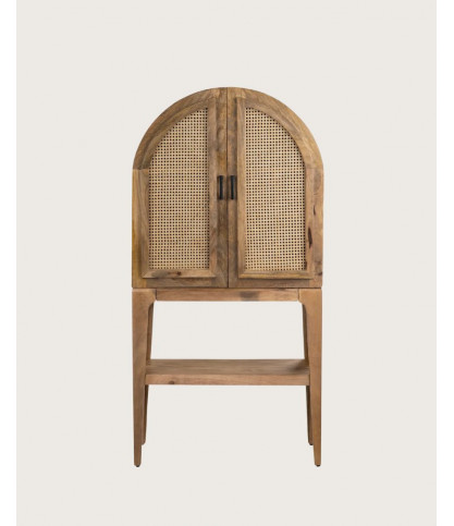Mobile portabottiglie - Mobile bar in legno massello di mango con intreccio in vimini naturale