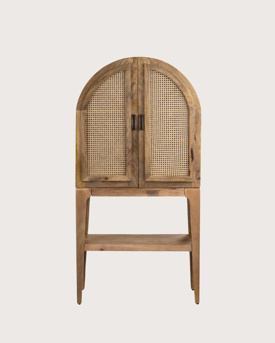 Wine cabinet - Mueble bar de madera maciza de mango con rejilla natural