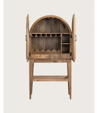 Wine Cabinet - Solid mango wood bar cabinet with natural caning