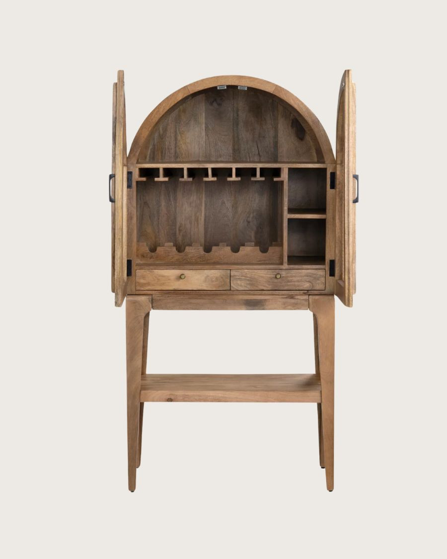 Mueble bar para vinos - Mueble bar de madera maciza de mango con rejilla natural