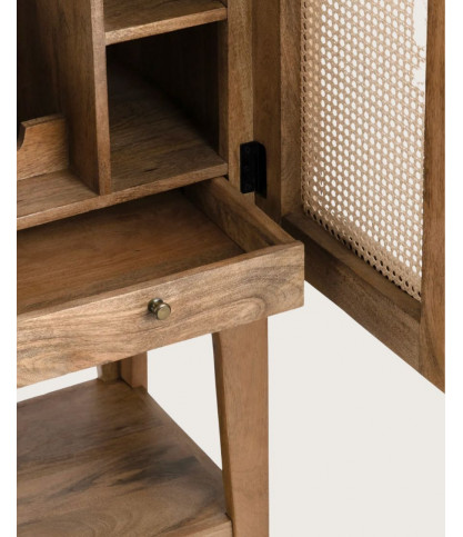 Mueble bar para vinos - Mueble bar de madera maciza de mango con rejilla natural