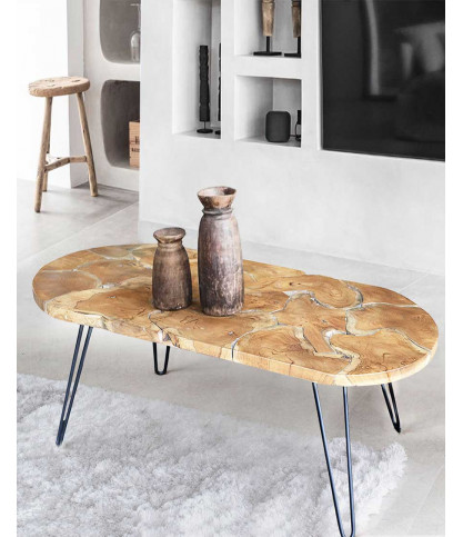 Carmen - Ovaler Puzzle-Couchtisch aus Teakholz
