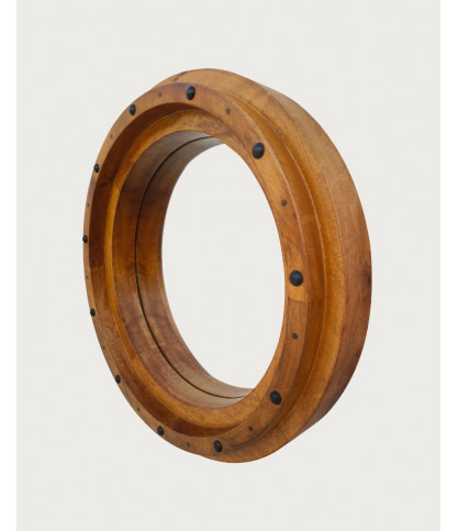 Boïa - Espejo tipo ojo de buey en madera maciza de mango