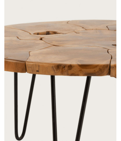 Carmen - Mesa de centro ovalada de teca con diseño de rompecabezas