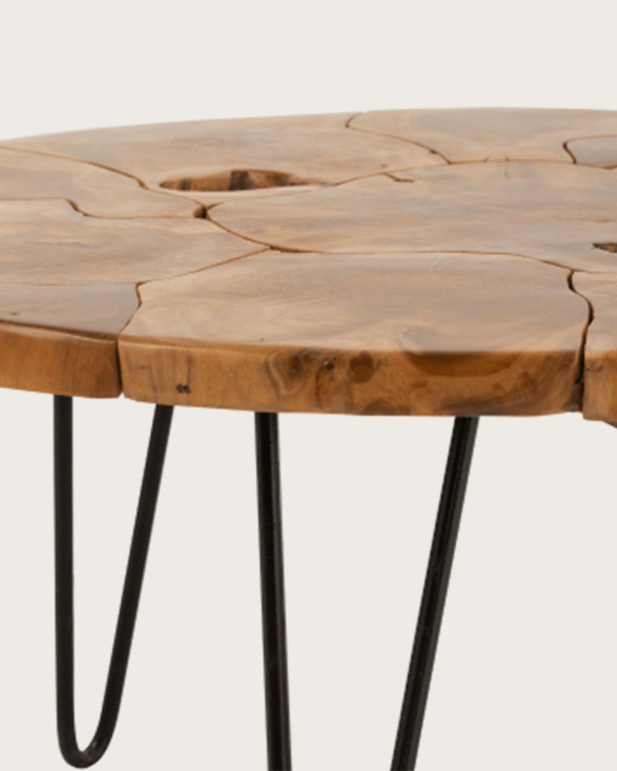 Carmen - Mesa de centro ovalada de teca con diseño de rompecabezas