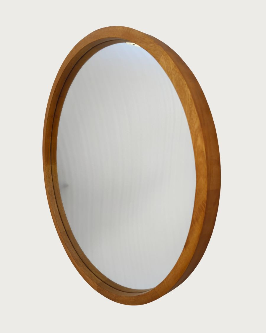 Liora - Espejo redondo de madera maciza de mango