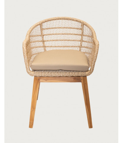Maelie - Chaise en macizo de teca y cordón beige