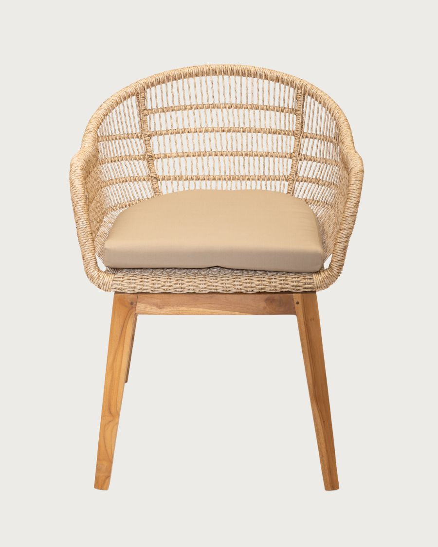 Maelie – Chaise aus massivem Teakholz und beigem Cord