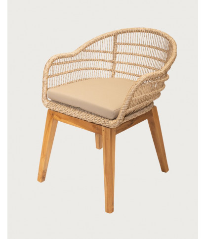 Maelie - Chaise en macizo de teca y cordón beige
