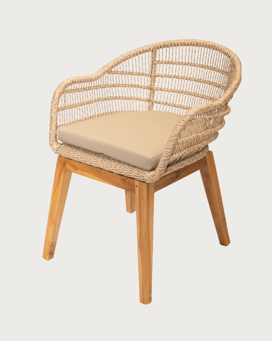Maelie - Chaise en macizo de teca y cordón beige