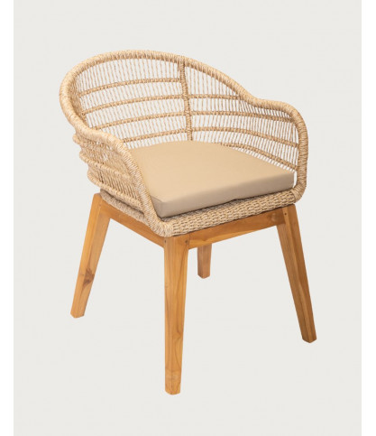 Maelie – Chaise aus massivem Teakholz und beigem Cord