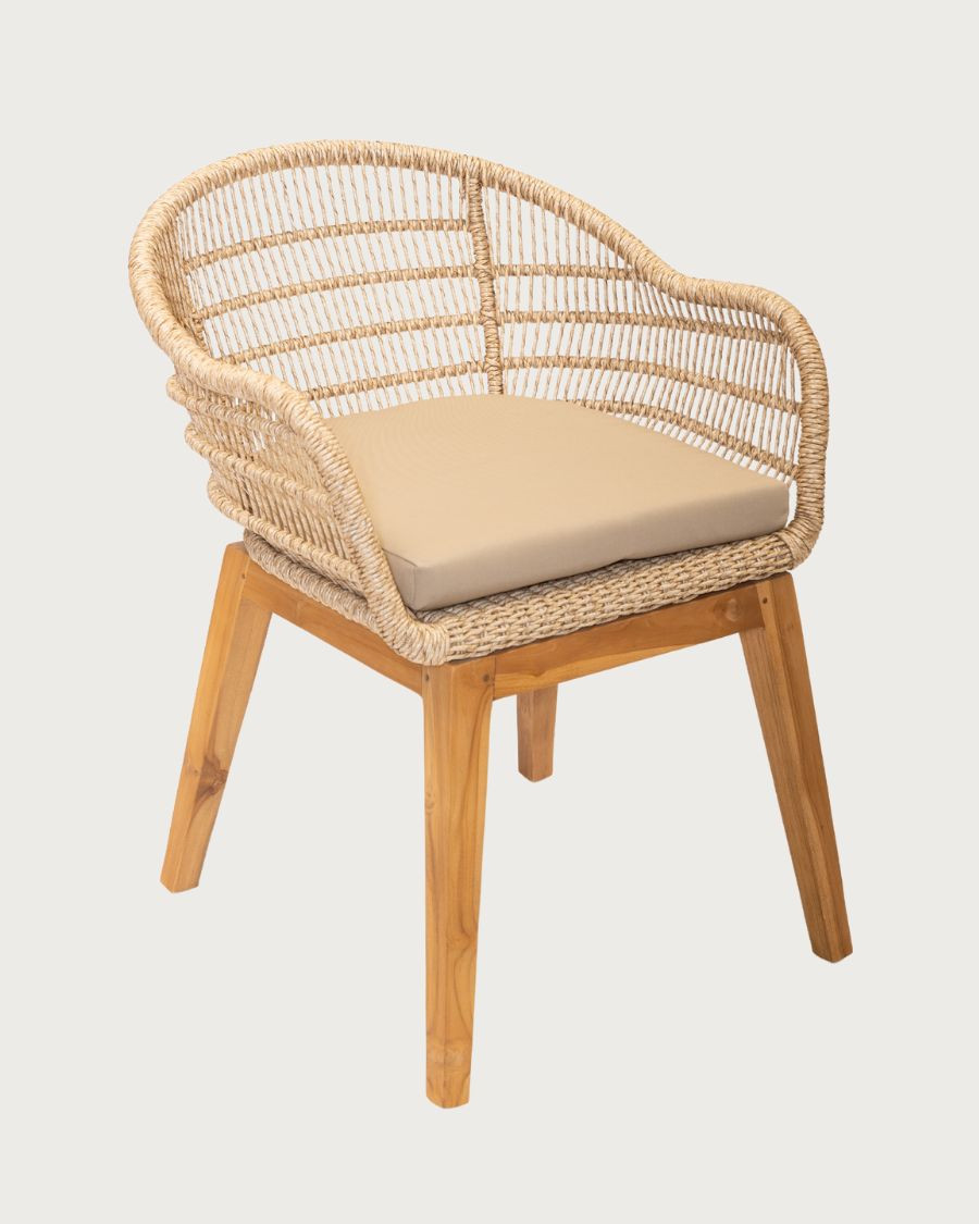 Maelie - Chaise en macizo de teca y cordón beige