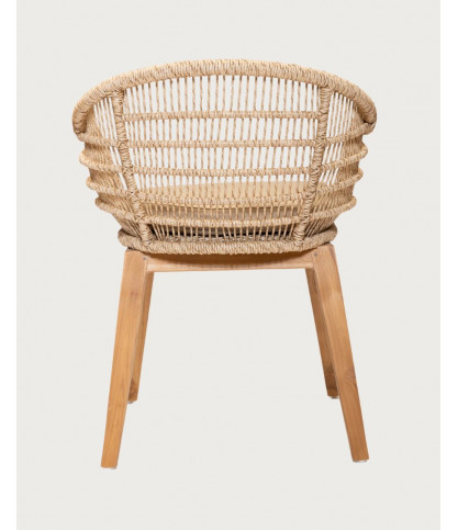 Maelie - Chaise en macizo de teca y cordón beige