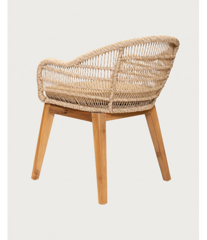 Maelie - Chaise en macizo de teca y cordón beige