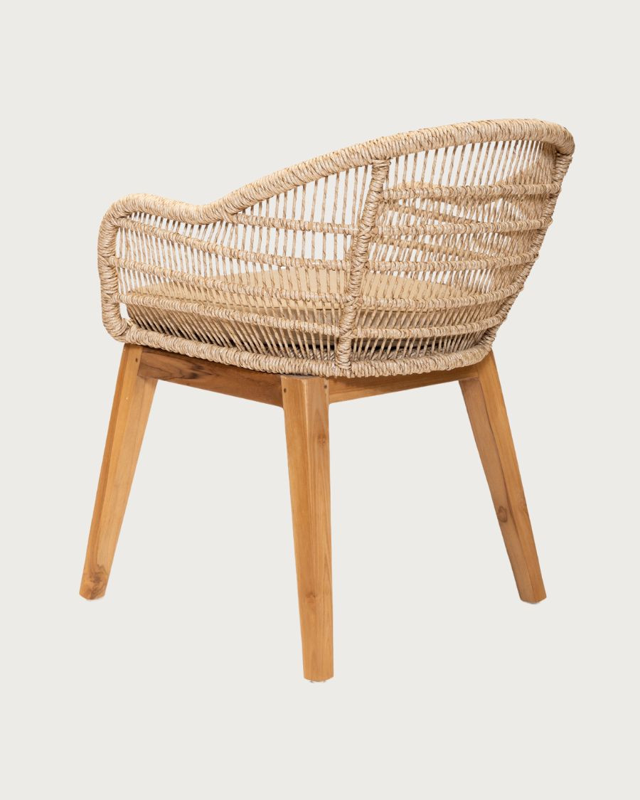 Maelie - Chaise en macizo de teca y cordón beige