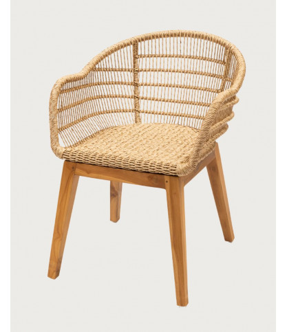 Maelie – Chaise aus massivem Teakholz und beigem Cord