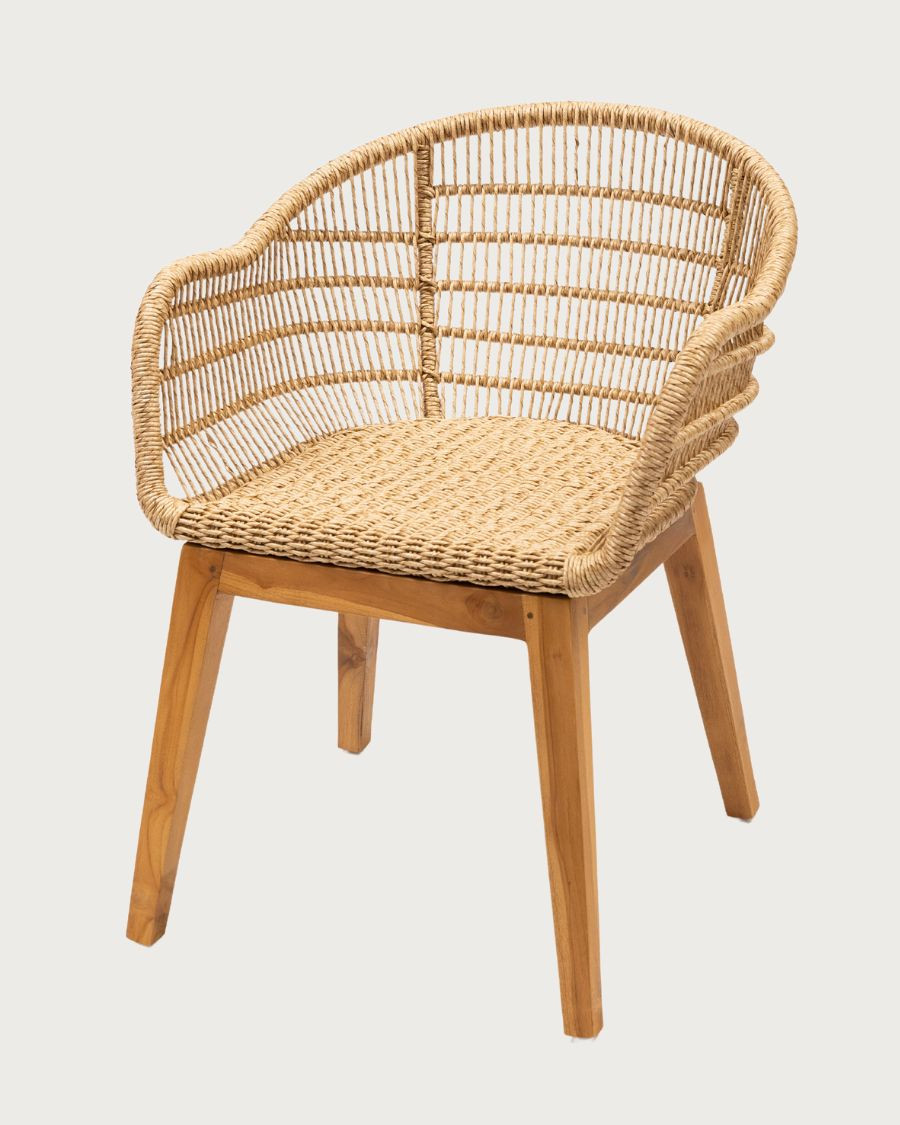Maelie - Chaise en macizo de teca y cordón beige