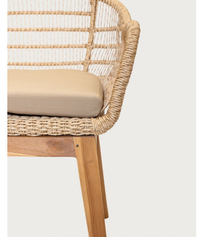 Maelie - Chaise en macizo de teca y cordón beige