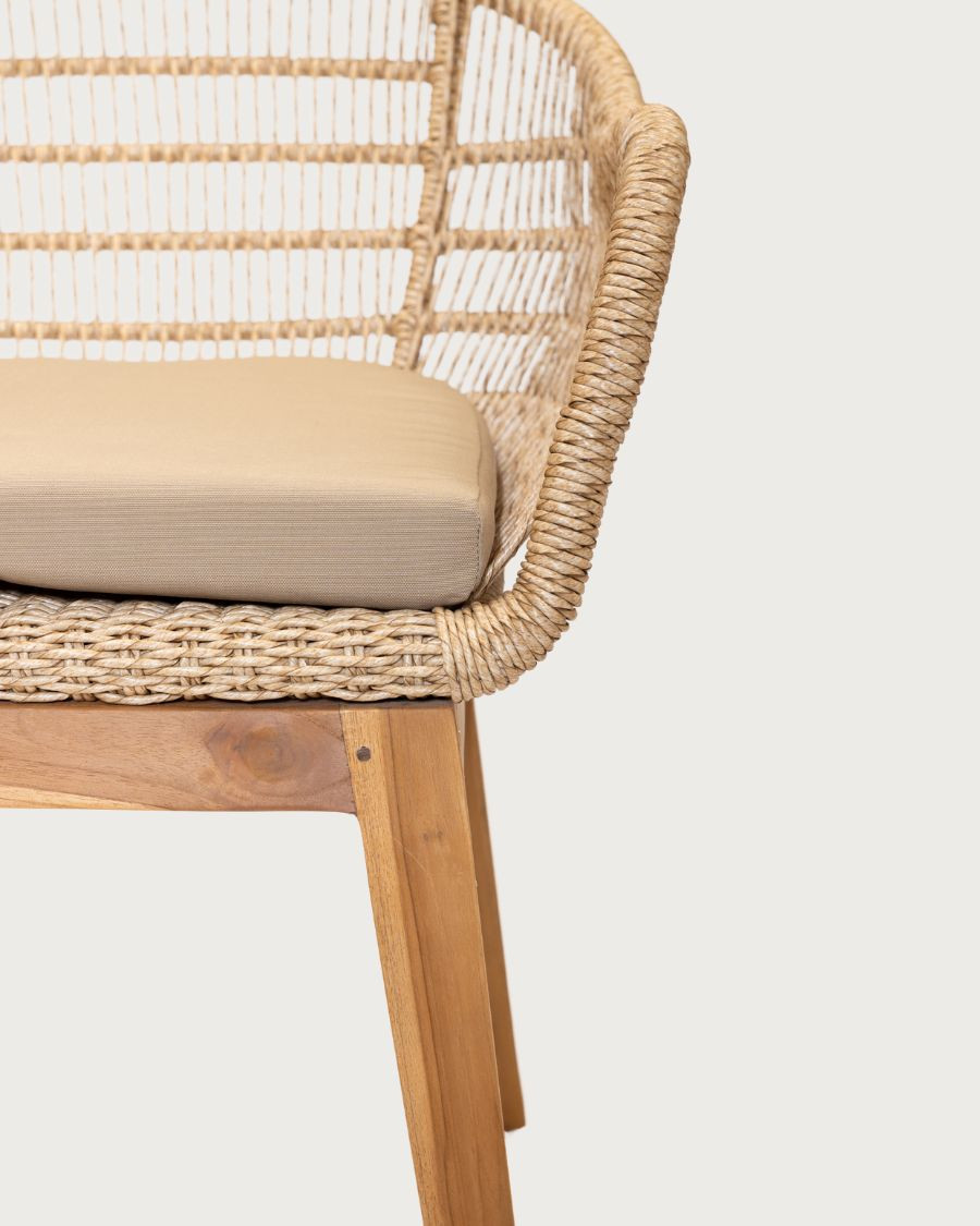 Maelie - Chaise en macizo de teca y cordón beige