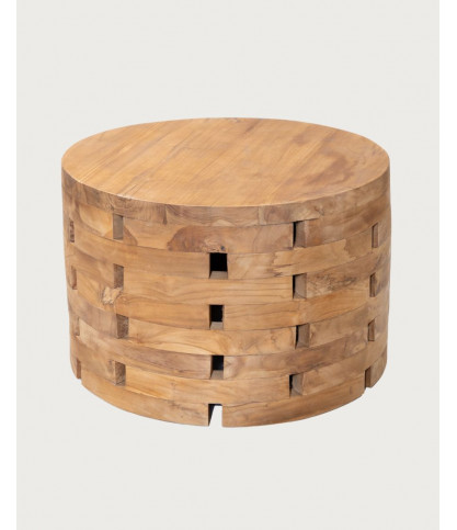 Brickle - Tavolino rotondo in legno massello di teak.