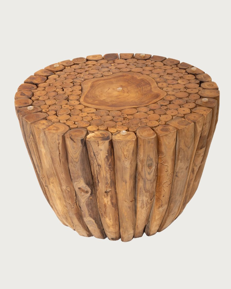 Woodle - Mesa de centro de madera maciza con tapa de cristal