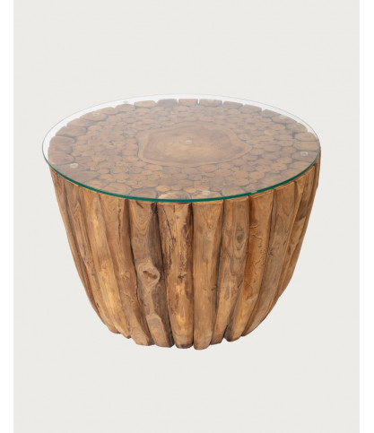 Woodle - Salontafel van massief hout met glazen blad