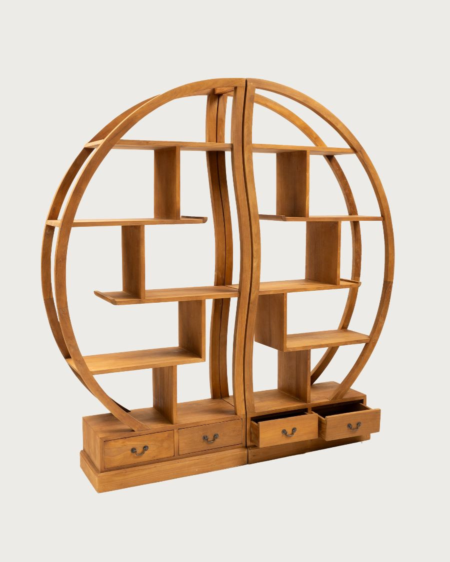 Yin Yang - Librería de madera maciza de teca