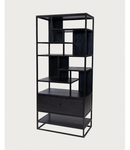 Como - Large industrial shelf in solid teak and black metal