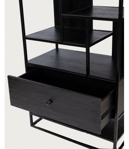 Como - Large industrial shelf in solid teak and black metal