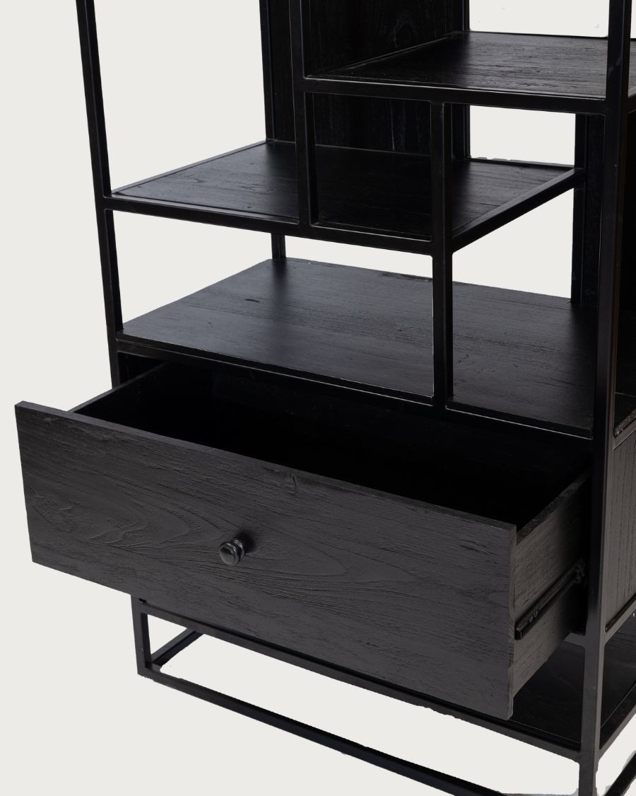 Como - Large industrial shelf in solid teak and black metal