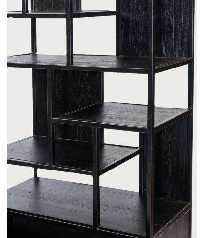 Como - Large industrial shelf in solid teak and black metal