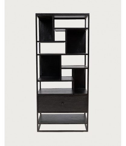 Como - Large industrial shelf in solid teak and black metal
