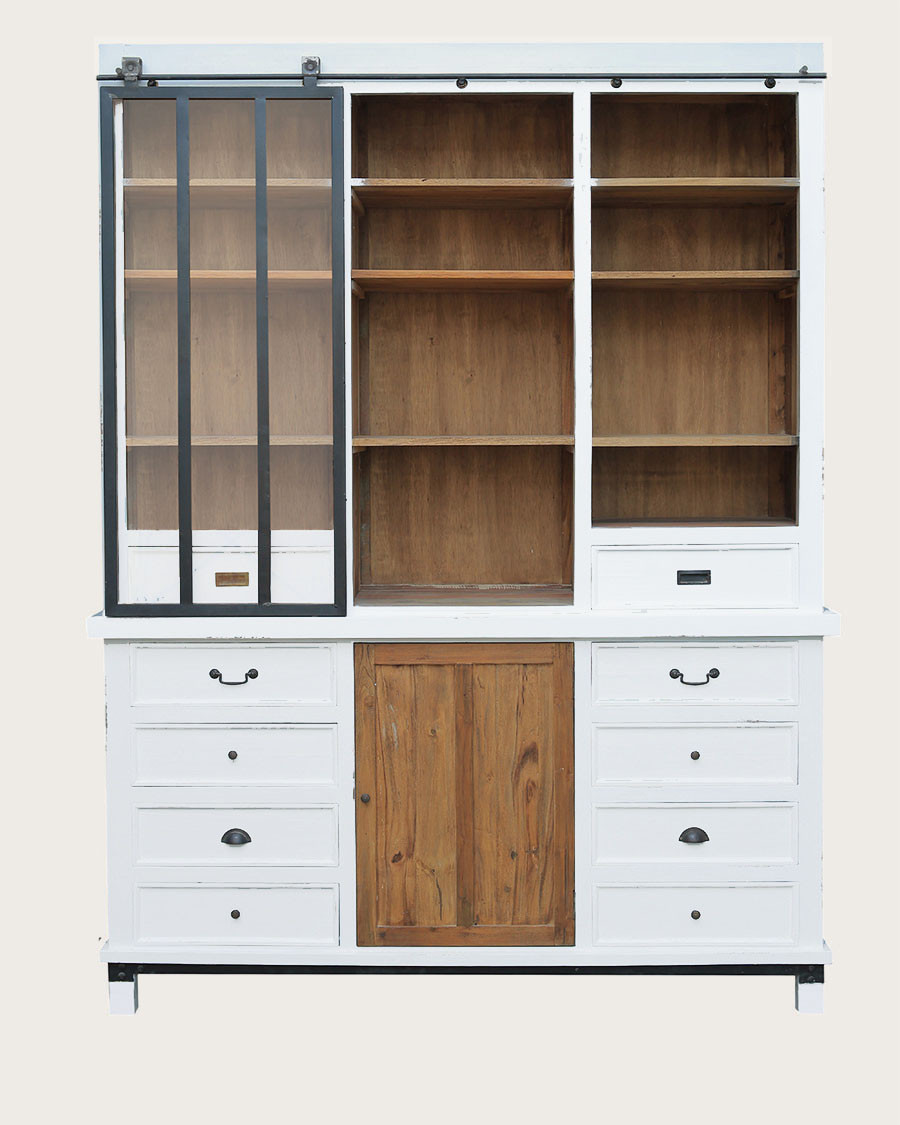 Niasha - Grande libreria bianca in teak massiccio