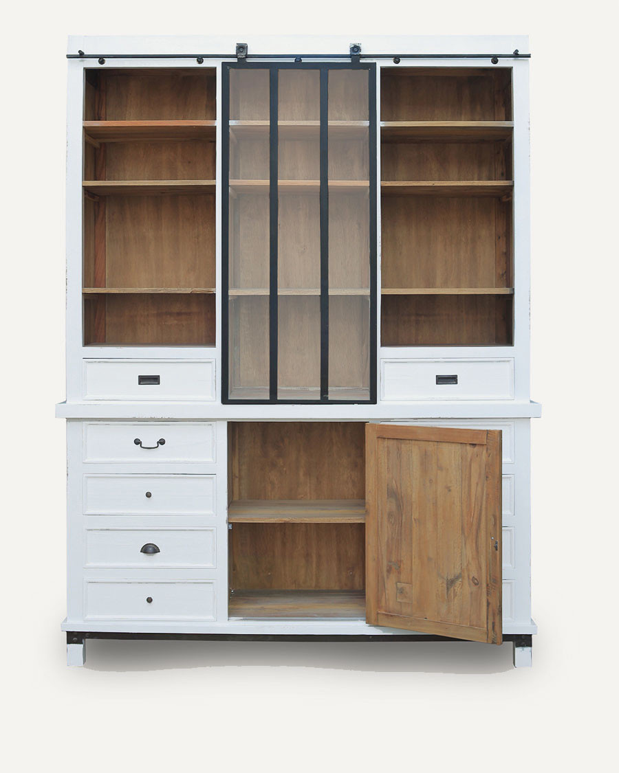 Niasha - Grande libreria bianca in teak massiccio