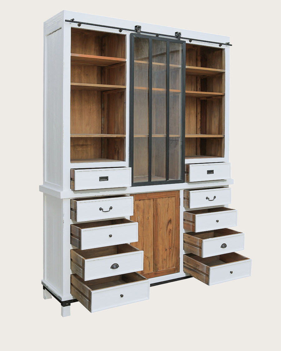 Niasha - Grande libreria in teak massello bianco