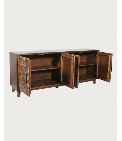 Argylle - Solid wood low sideboard with metal motif