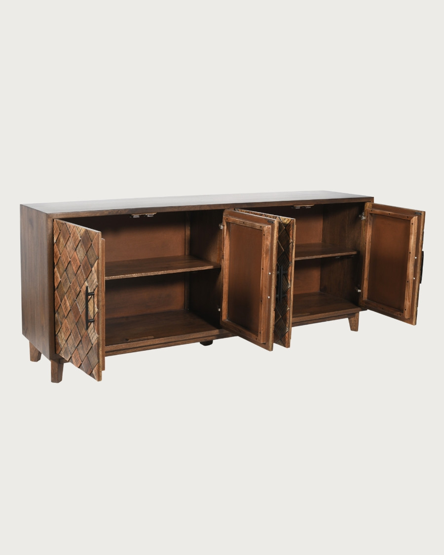 Argylle - Solid wood low sideboard with metal motif