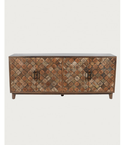 Argylle - Solid wood low sideboard with metal motif